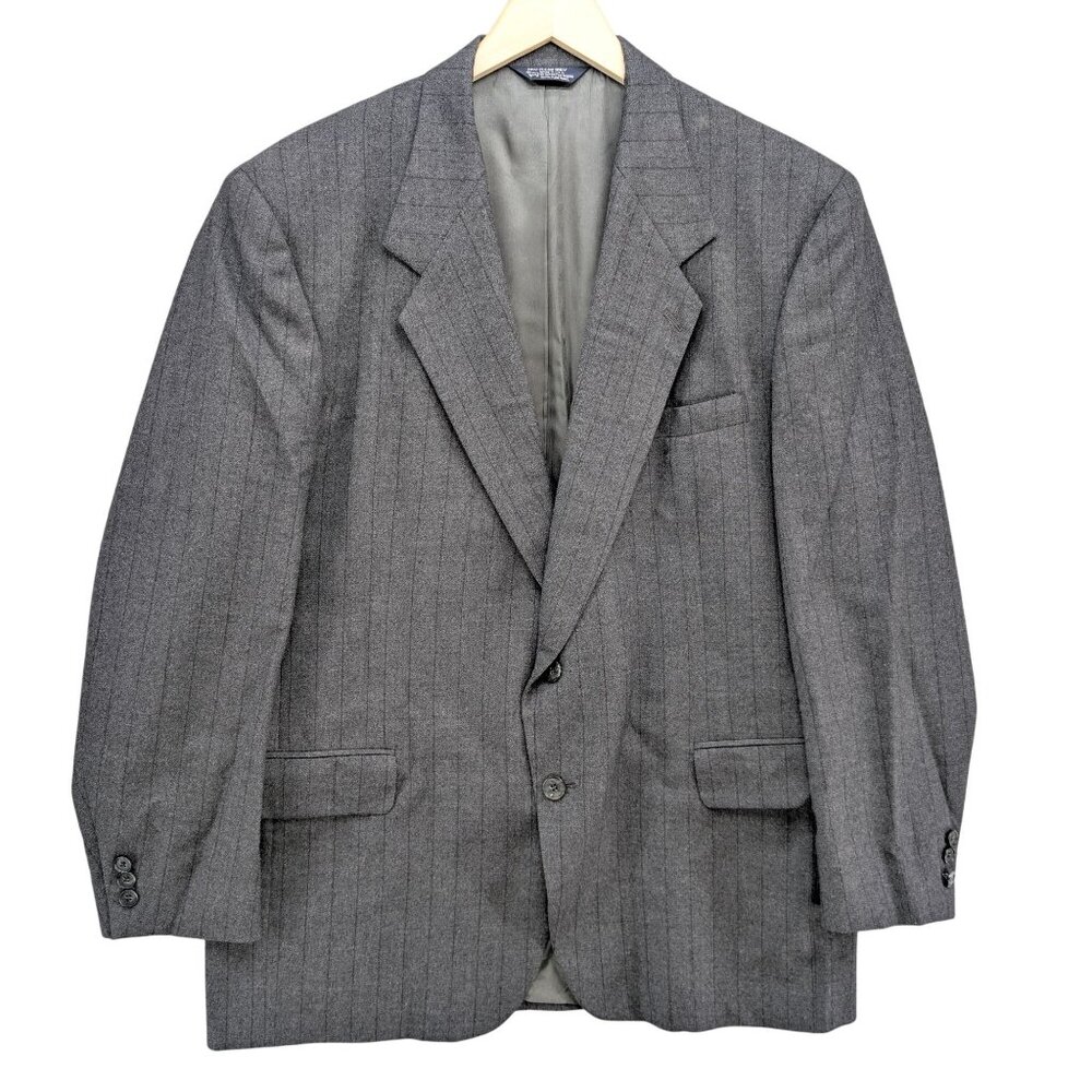 Biella Wool Blazer Mens Charcoal Grey 2 Button Made in USA Jacket Size 42L